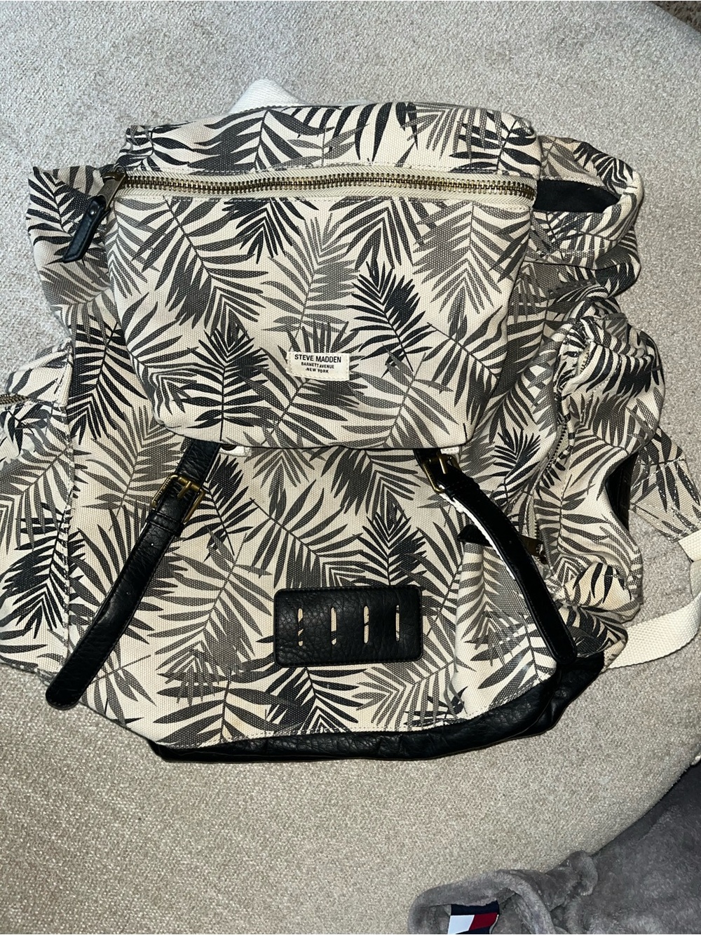 Steve Madden Black & Cream Botanical-Print Backpack